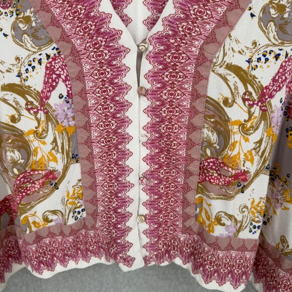 Free People Catch Me If You Can Button Front Blouse Size M Pink Floral Boho EUC - Picture 2 of 11